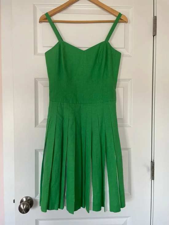 Boden Green Linen Blend Matilda Pleated Sun Dress Size 6R - Picture 2 of 8